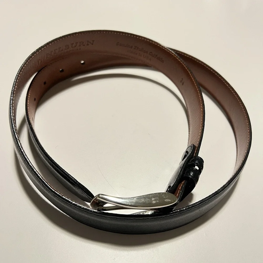 J. Hilburn Genuine Italian Calfskin Dress Belt Mens 36 Black Made in USA Classic